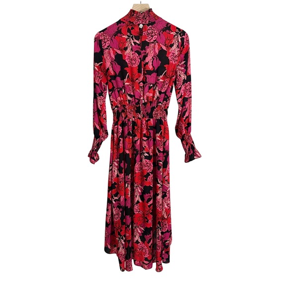 Nanette Lepore Long Sleeve Smocked Floral Midi Dress 4 Red Romantic Feminine - Picture 7 of 10